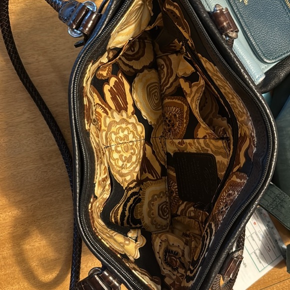 Brighton Elegant Black Leather classic Tote Bag, Embossed trim, Silver Hardware - Picture 5 of 5